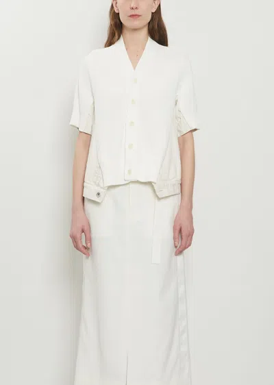 Sacai Womens Off White Knit-panel V-neck Cotton-blend Cardigan