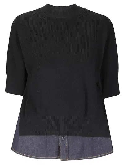Sacai Denim X Knit Sweater In Black