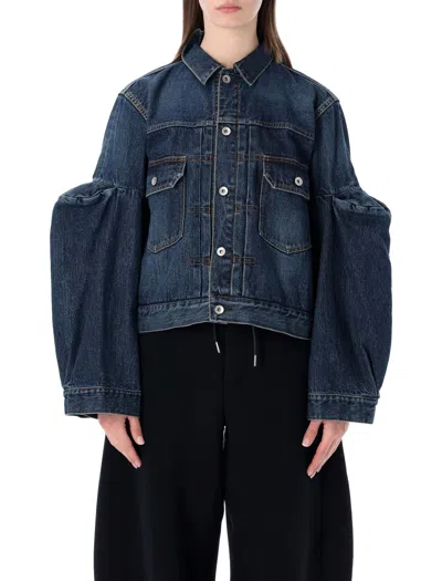 Sacai Denim X Nylon Twill Blouson Denim Jacket In Multi
