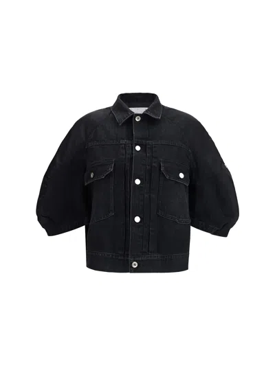 Sacai Denim X Nylon Twill Jacket In Black