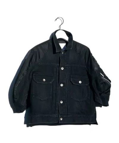 Sacai Denim X Nylon Twill Jacket In Black