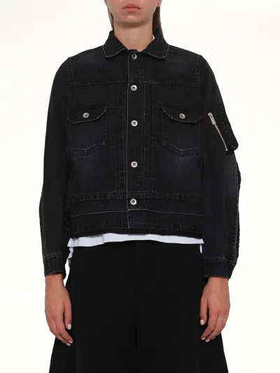 Sacai Denim X Nylon Twill Jacket In Black