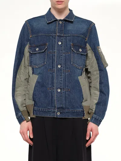 Sacai Denim X Nylon Twill Jacket In Blue
