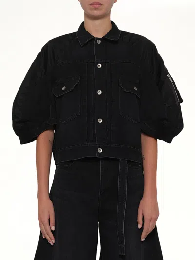 Sacai Denim X Nylon Twill Short Sleeve Jacket In Black