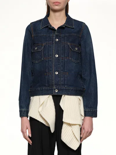 Sacai Denim X Wool Knit Jacket In Blue
