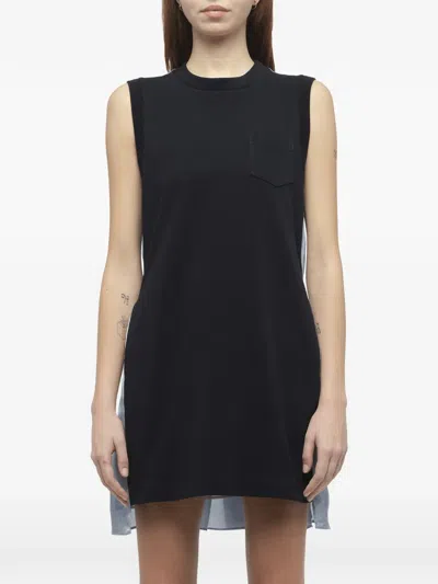 Sacai Denim-panel Dress In Black