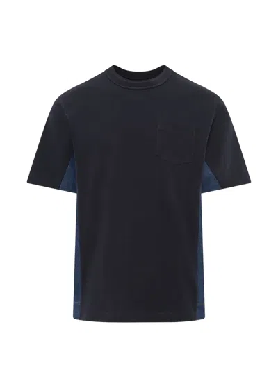 Sacai Denim-panelled Cotton-jersey T-shirt In Multi