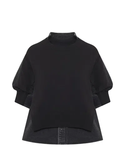 Sacai Denim-panelled Sweater In Black