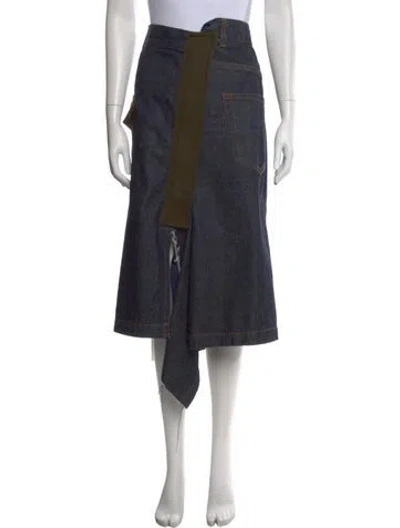 Pre-owned Sacai Distressed Accents Midi Length Skirt In Blue