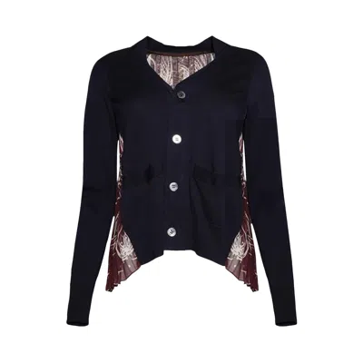 Pre-owned Sacai Dot Flower Print Cardigan 'navy/bordeaux' | Blue | Women's Size 2