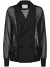 Sacai Womens Black Double-breasted Sheer-knit Cotton-blend Blazer In Black