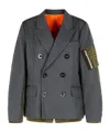 Sacai Double-breasted Wool And Nylon Blazer In Gray