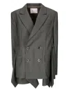 Sacai Double-breasted Checked-pattern Blazer In Gray