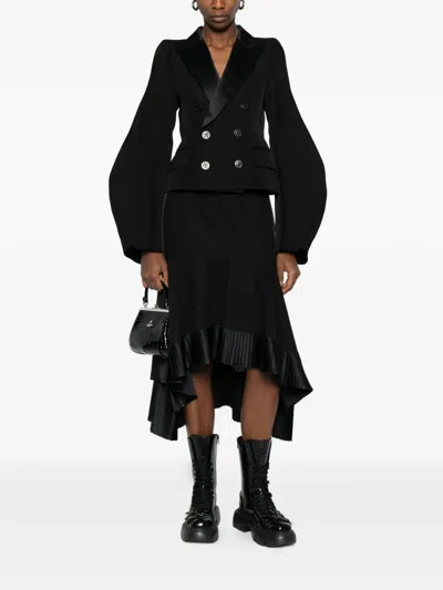 Sacai Double-breasted Cropped Jacket In Black