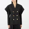 Sacai Double Breasted Cutout Sleeve Jacket In Black In Black