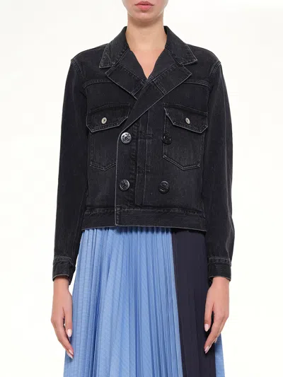 Sacai Double Breasted Denim Jacket In Black