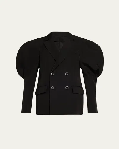 Sacai Double Breasted Double-faced Jacket In Black
