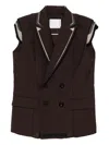 Sacai Womens Brown Double-breasted Relaxed-fit Woven Vest In Brown