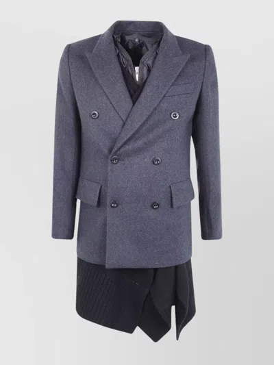 Sacai Double Breasted Knit Jacket Pockets In Blue