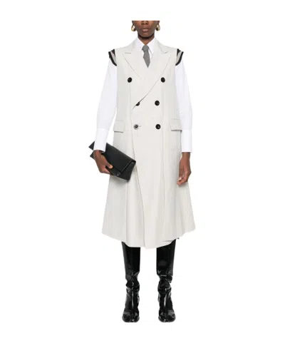 Sacai Double-breasted Long Vest In White