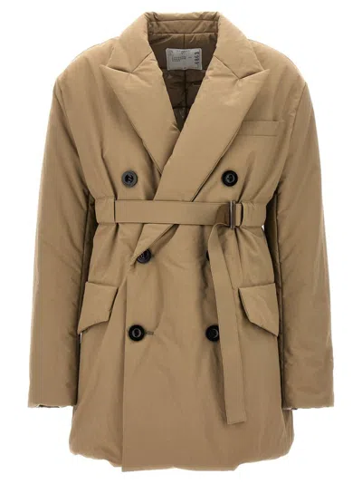 Sacai Double Breasted Padded Trench Coat In Beige