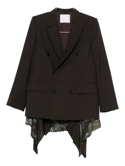 Sacai Double-breasted Paisley Blazer In Black