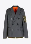 Sacai Wool And Twill Double-breasted Blazer In Gray