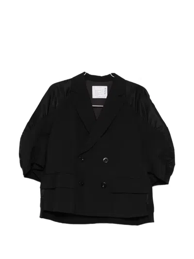 Sacai Double-breasted Panelled Blazer In Black