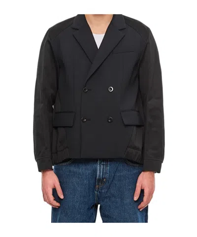 Sacai Double-breasted Short Jacket In Black