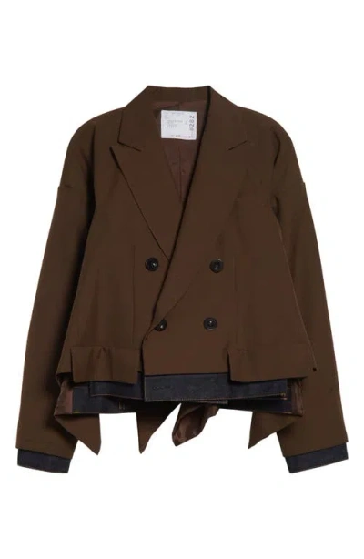 Sacai Denim-trimmed Jacket In Brown