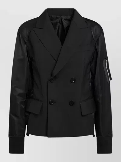Sacai Double Breasted Tailored Jacket Back Vent In Black