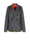 Sacai Wool And Twill Double-breasted Blazer In Blue