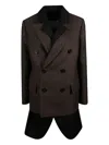 Sacai Double-breasted Wool Coat In Brown