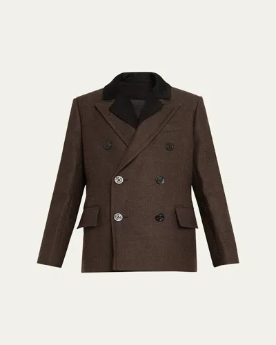 Sacai Double-breasted Wool Hybrid Coat In Brown