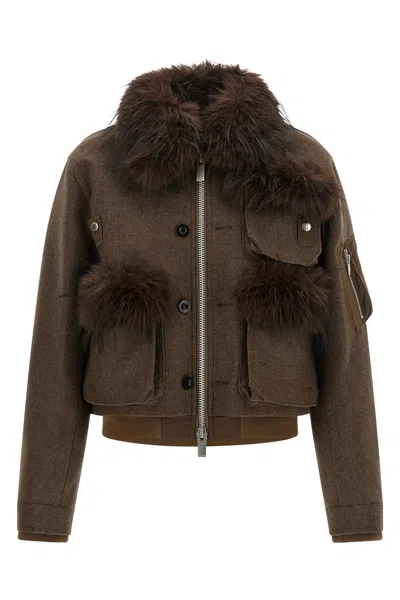 Sacai Double Collar Blouson In Brown