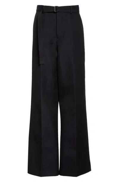 Sacai Double Face Silk & Cotton Trousers In Navy