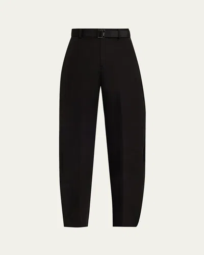 Sacai Double-faced Silk-cotton Barrel-leg Ankle Pants In Black