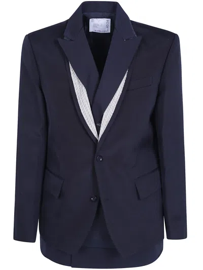 Sacai Double Faced Silk Cotton X Doeskin Jacket In Blue