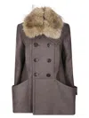 Sacai Fur-collar Double-breasted Wool Coat In Brown