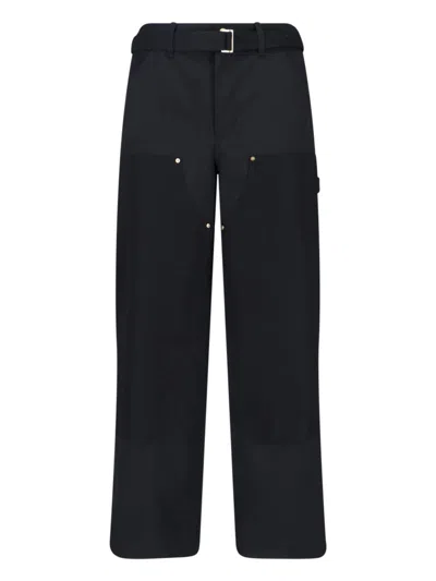Sacai Double Knee Pants  X Carhartt Wip With Belted Mid-rise In Black