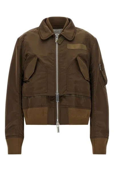 Sacai Layered Zip-up Jacket In Brown
