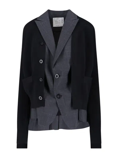 Sacai Double Layer Cardigan In Black