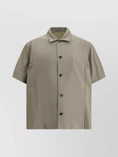 Sacai Double Layer Cotton Shirt With Ribbed Hem In Neutral