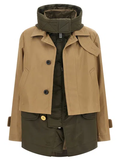 SACAI DOUBLE LAYER JACKET PUFFER JACKETS MULTICOLOR