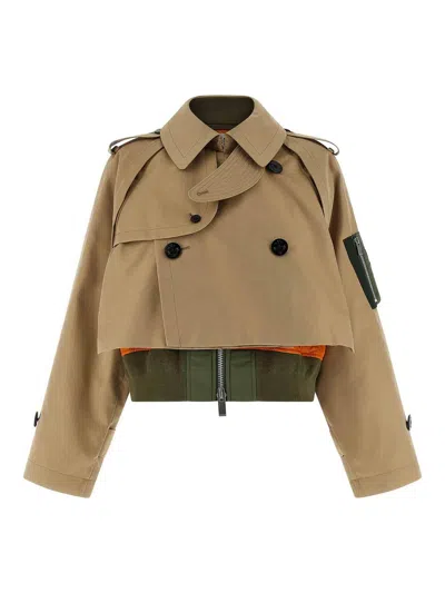 Sacai Double Layer Trench Coat Coats And Trench Coats Beige In Brown