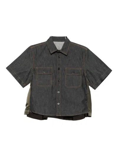 Sacai Double-pocket Denim Shirt In Green
