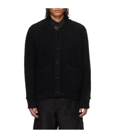 Sacai Double Reverse Knitted Long-sleeved Cardigan In Black
