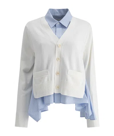 Sacai Double Shirt And Cardigan In Off White X L/blue St