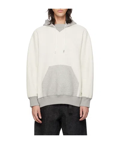 Sacai Off-white Drawstring Hoodie In Off Whitexc/gray