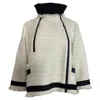 Sacai Double-zipped Tweed Jacket In White Wool In White